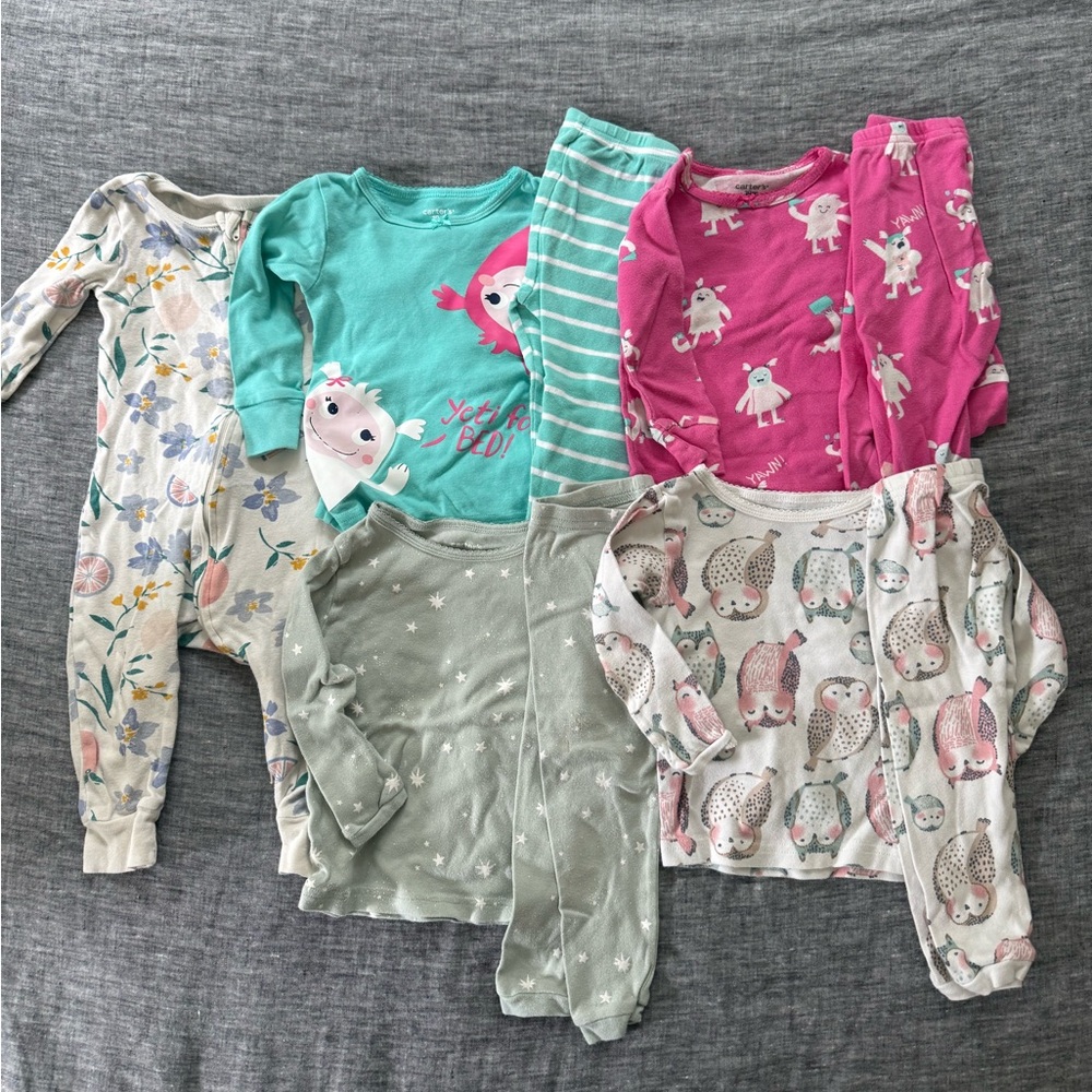5 pairs long sleeve girl toddler pajamas, 18m